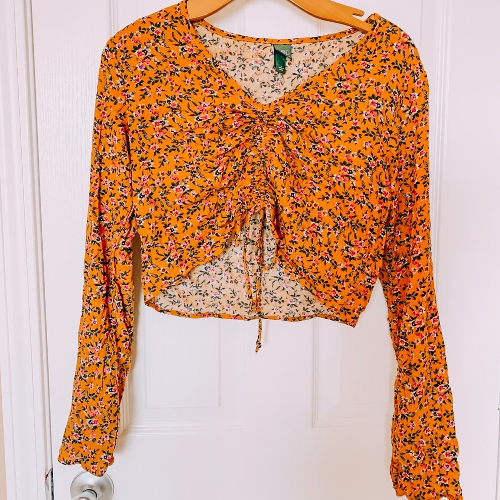 Floral mustard long sleeves top